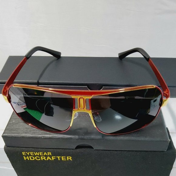 Unisex Classic Polarized Sunglasses Square 64mm Red/Gold Metal Frame 100%UV main image 7